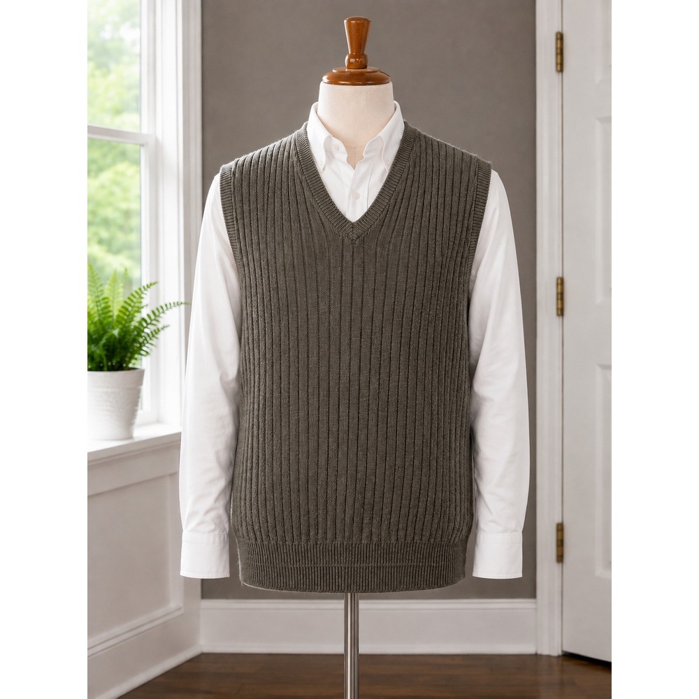 Vintage Old Glory Mens Ribbed Sweater Vest GrandpaCore Cotton Large Made in USA